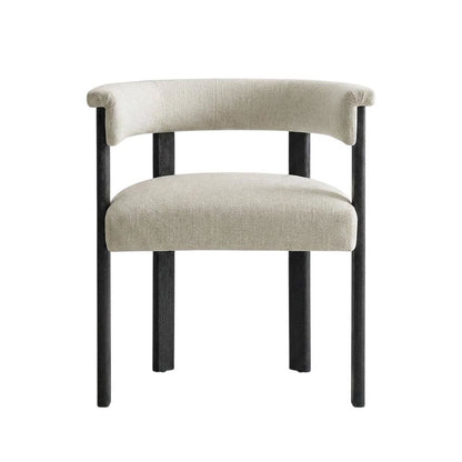 Fabric Upholstered Barrel Dining Chairs, Heathered Weave Ivory Black, Set of 2