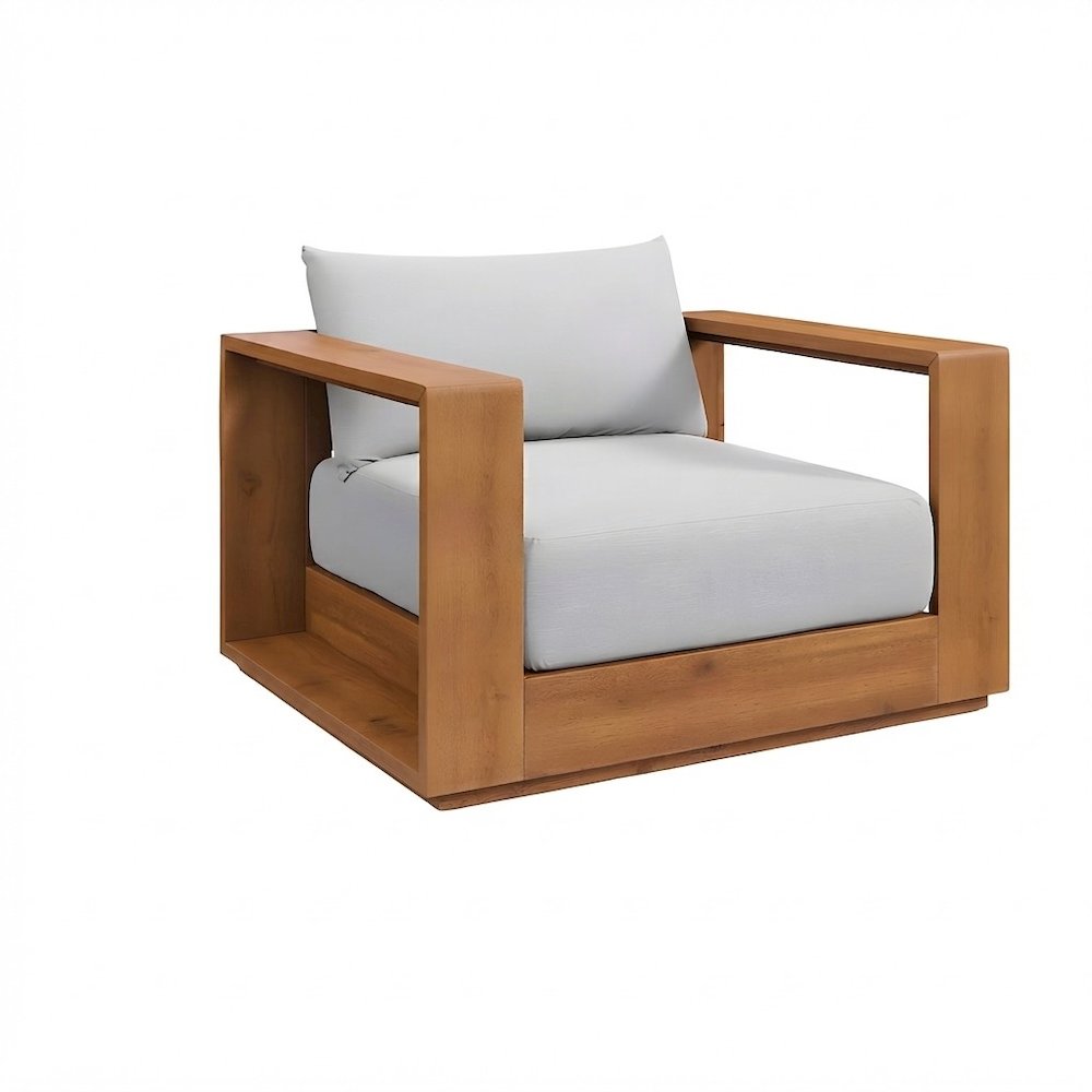 Acacia Wood Outdoor Patio Conversation Furniture 3 Piece Set, Natural Light Gray