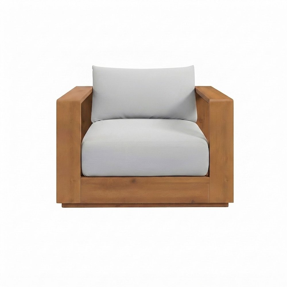 Acacia Wood Outdoor Patio Conversation Furniture 3 Piece Set, Natural Light Gray
