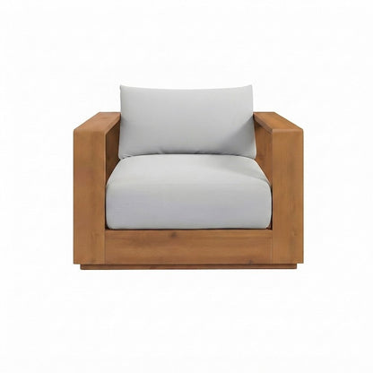 Acacia Wood Outdoor Patio Conversation Furniture 3 Piece Set, Natural Light Gray