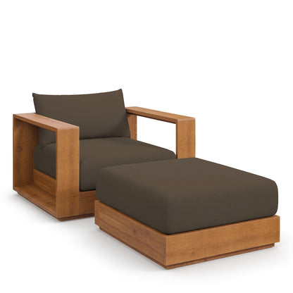 Tahoe 2-Piece Outdoor Patio Acacia Wood Armchair and Ottoman Set