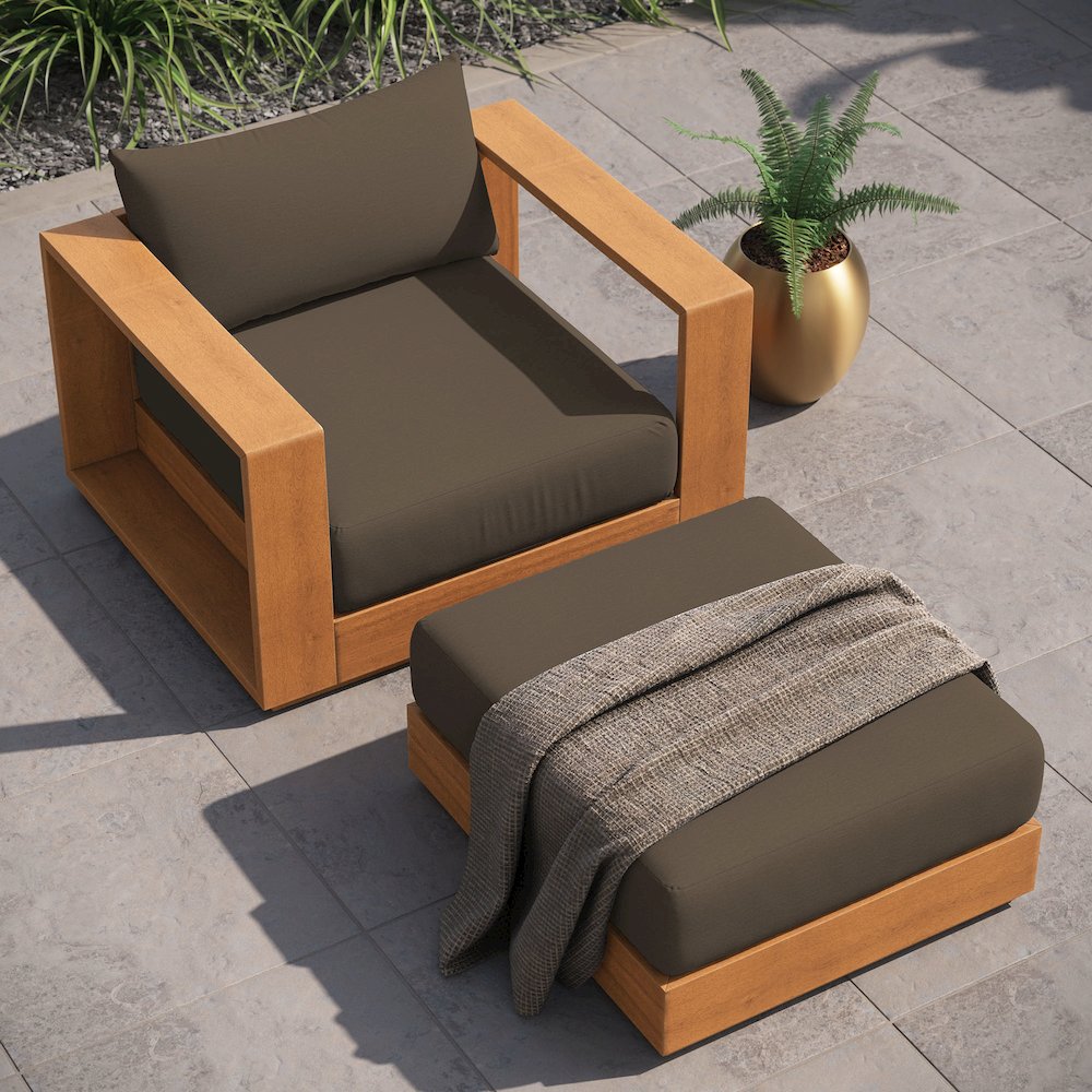 Tahoe 2-Piece Outdoor Patio Acacia Wood Armchair and Ottoman Set