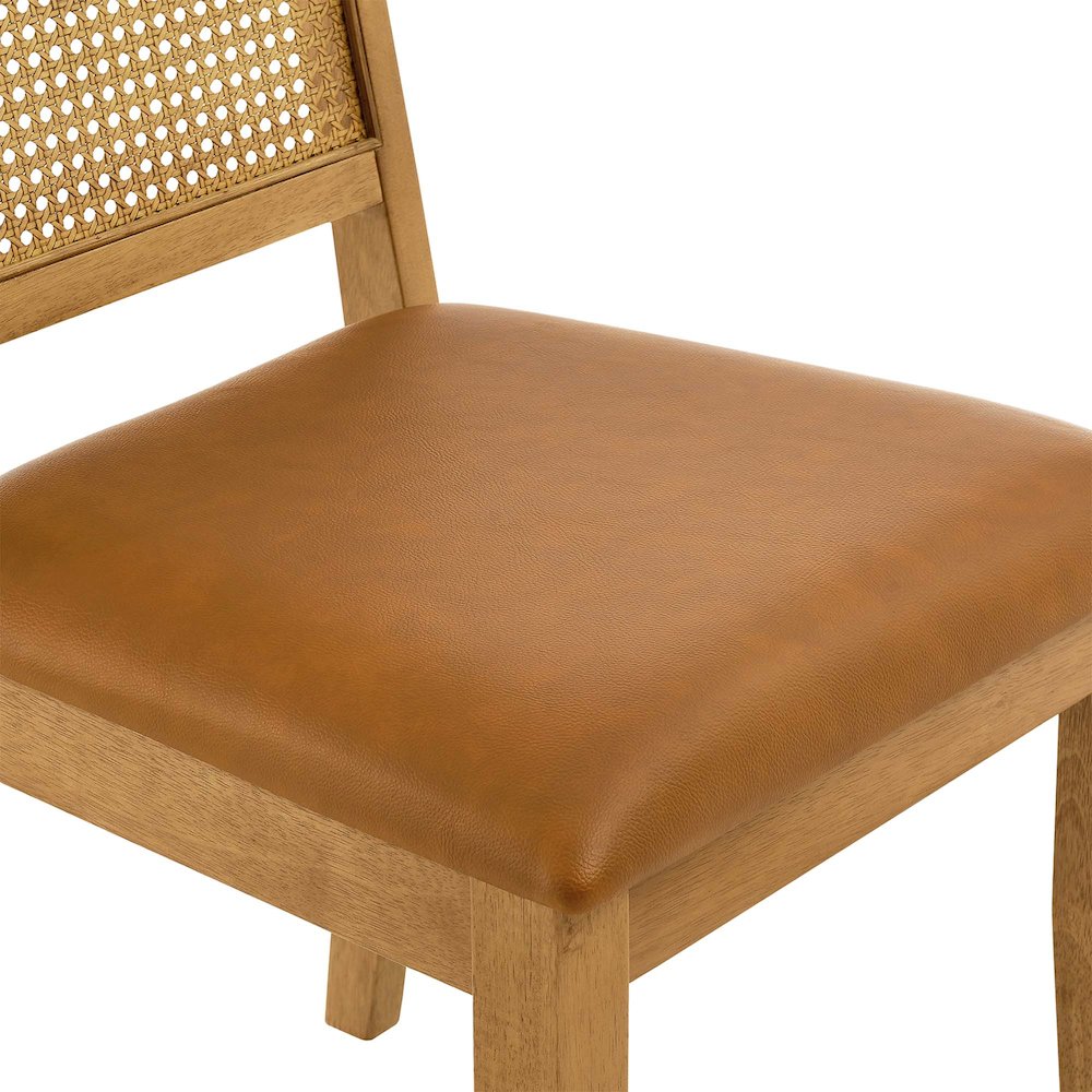 Arlo Vegan Leather Upholstered Faux Rattan and Wood Dining Side Chairs Set of 2