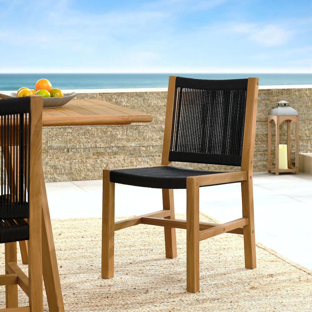 Vienna Outdoor Patio Teak and Rope Armless Dining Chairs Set of 2