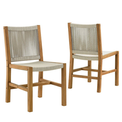 Vienna Outdoor Patio Teak and Rope Armless Dining Chairs Set of 2