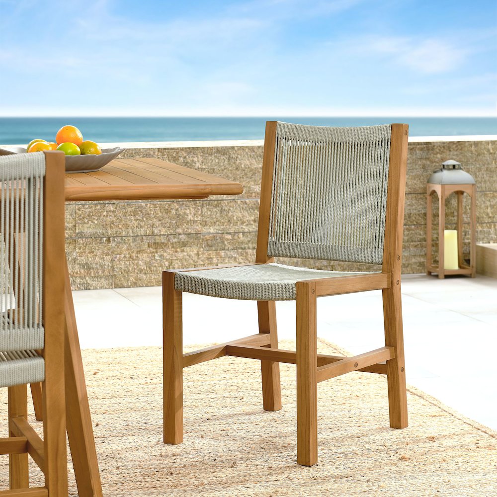 Vienna Outdoor Patio Teak and Rope Armless Dining Chairs Set of 2