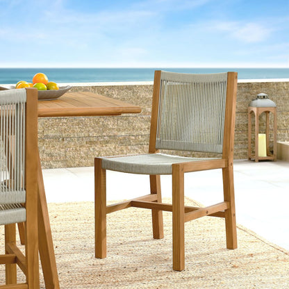Vienna Outdoor Patio Teak and Rope Armless Dining Chairs Set of 2