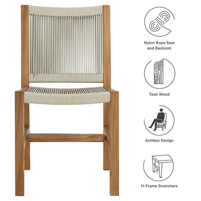Vienna Outdoor Patio Teak and Rope Armless Dining Chairs Set of 2