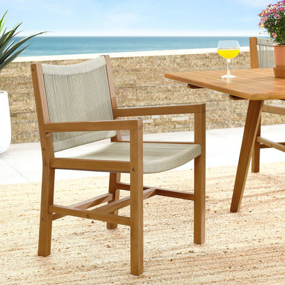 Vienna Outdoor Patio Teak and Rope Dining Armchairs Set of 2