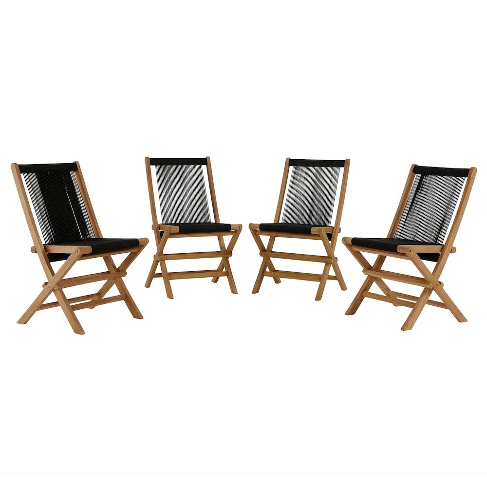 Vienna Outdoor Patio Teak and Rope Folding Chairs Set of 4