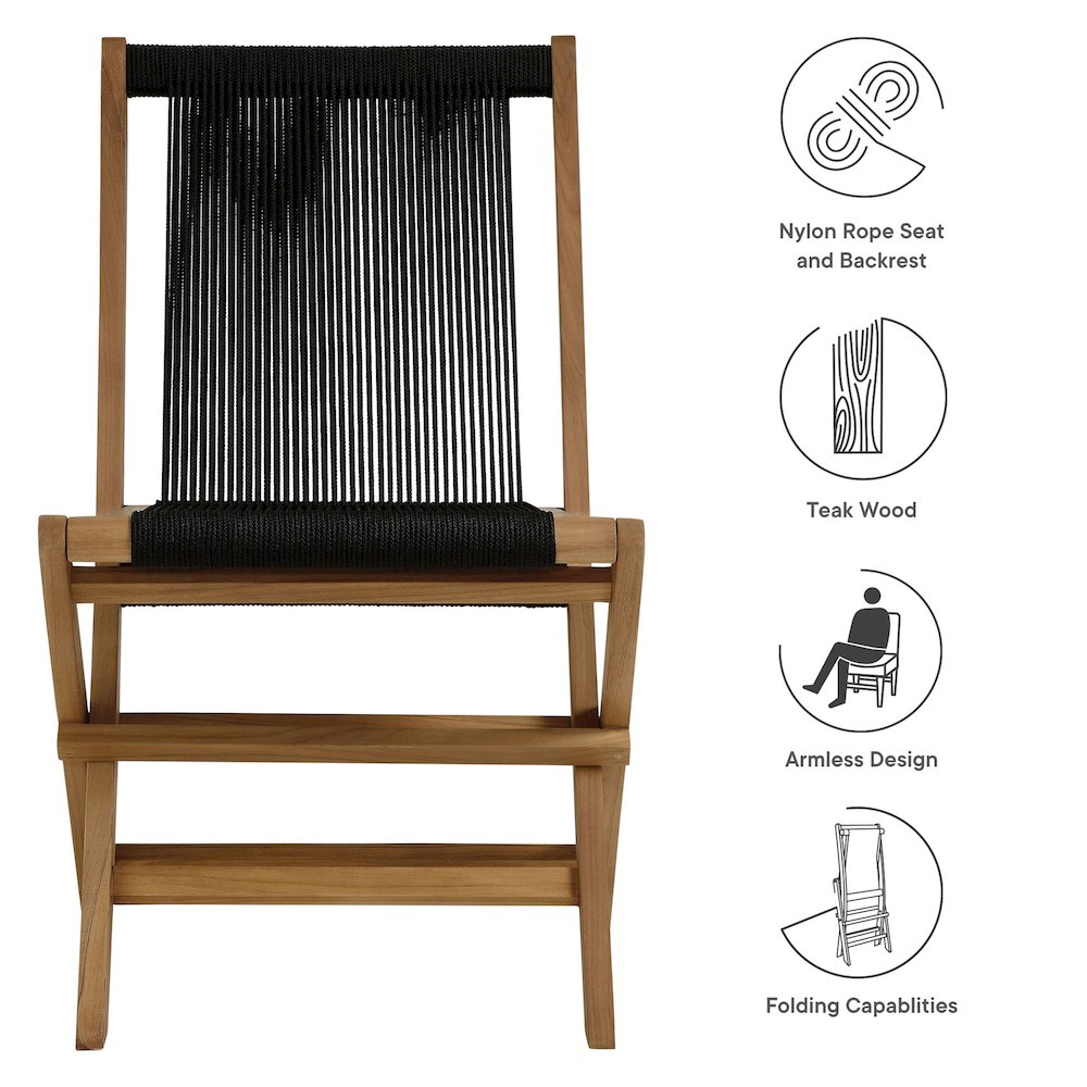 Vienna Outdoor Patio Teak and Rope Folding Chairs Set of 4