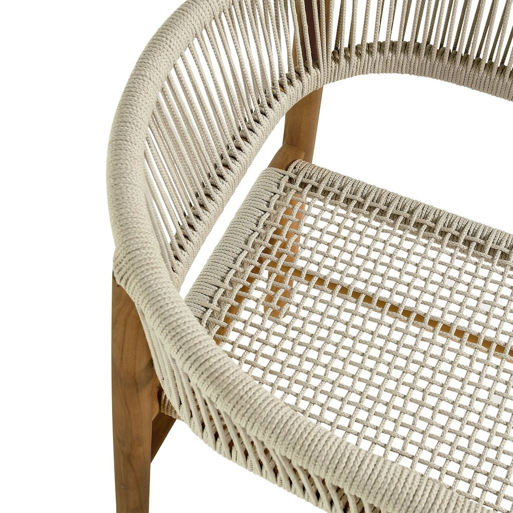 Vienna Outdoor Patio Teak and Rope Curved-Back Dining Armchairs Set of 2