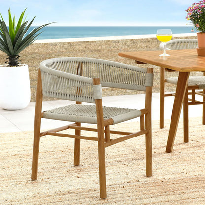 Vienna Outdoor Patio Teak and Rope Curved-Back Dining Armchairs Set of 2