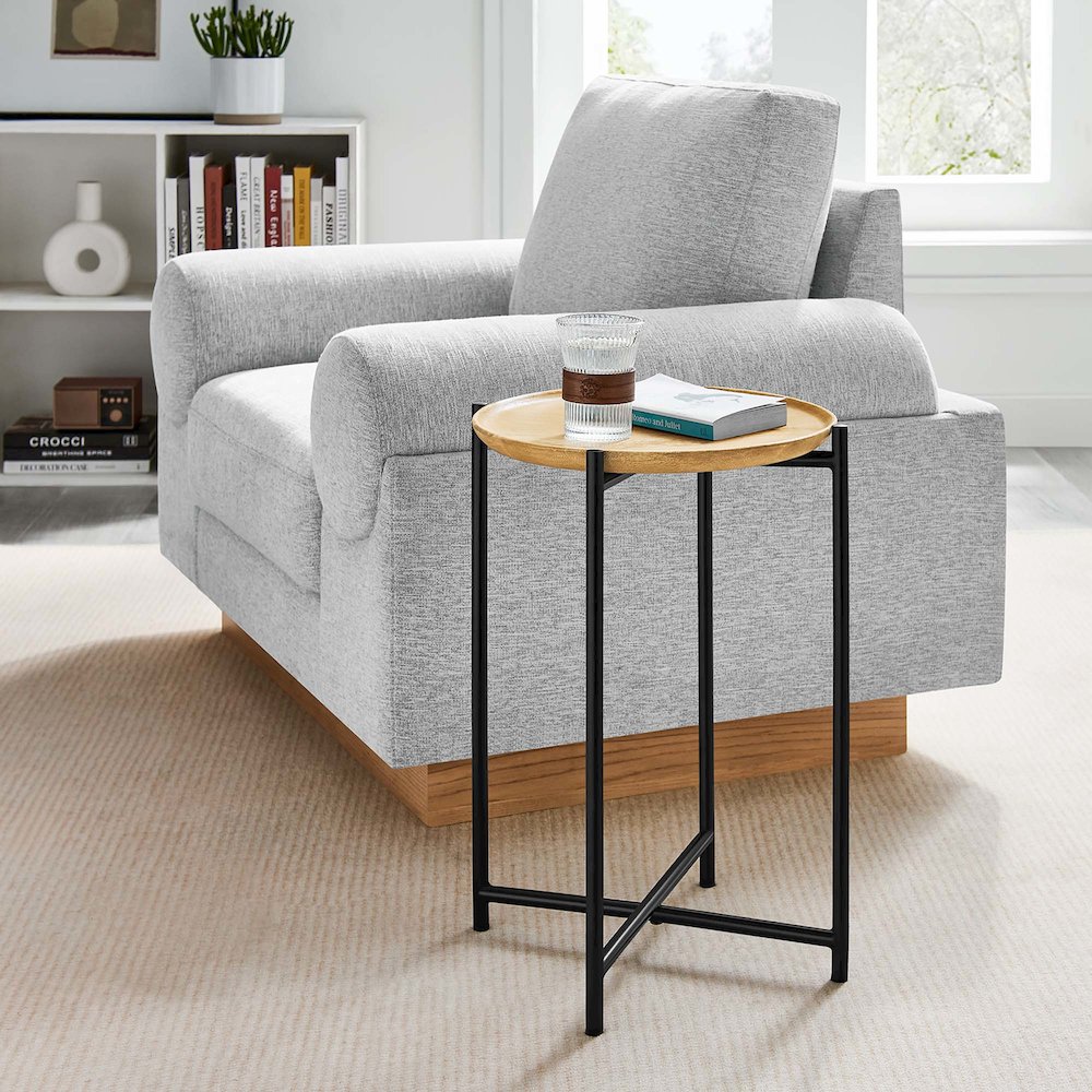 Xilo Round Wood and Metal Side Table