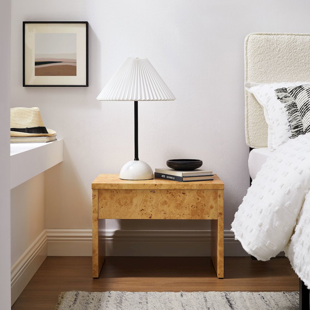 Hudson 1-Drawer Burl Wood Nightstand
