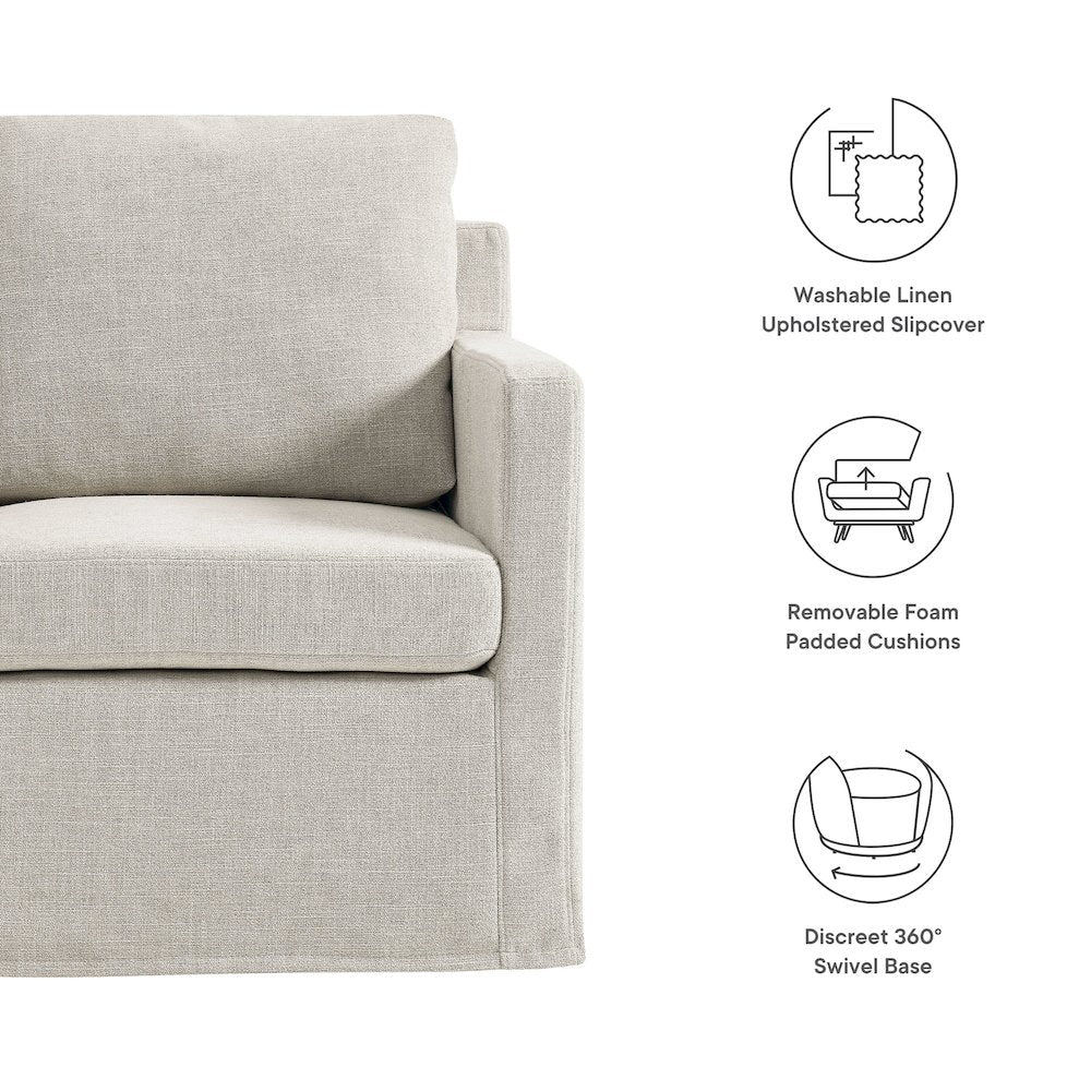 Serene Fabric Slipcovered Swivel Armchair