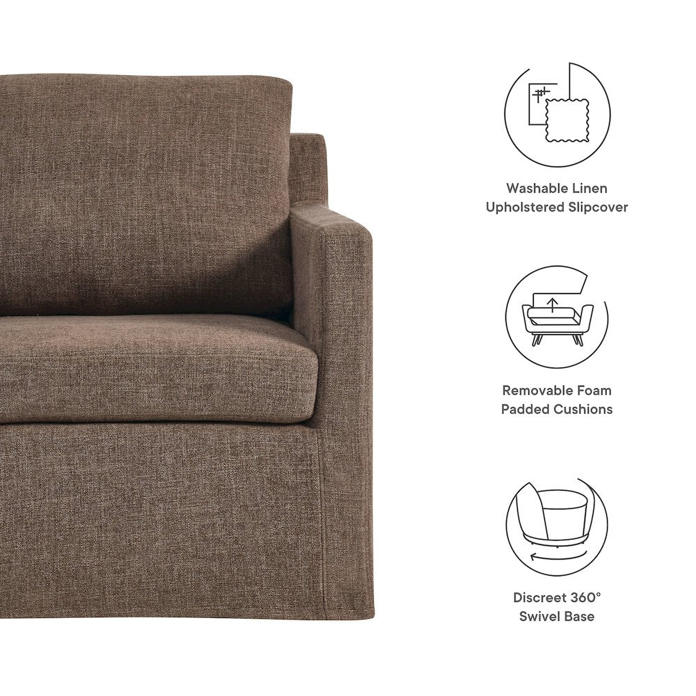 Serene Fabric Slipcovered Swivel Armchair