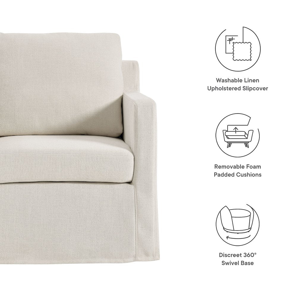 Serene Fabric Slipcovered Swivel Armchair