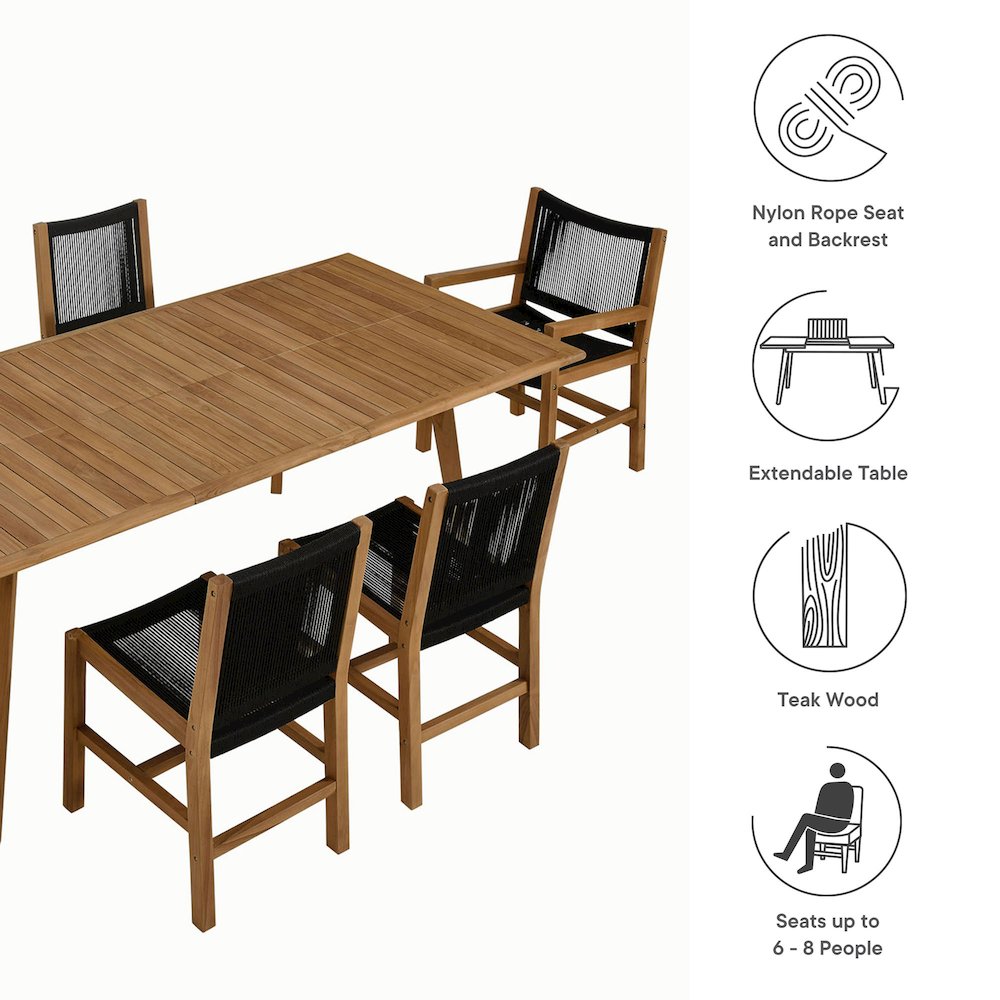 Vienna 7-Piece Outdoor Patio Teak and Rope Dining Set