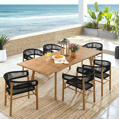 Vienna 7-Piece Outdoor Patio Teak and Rope Dining Set with Curved-Back Armchairs