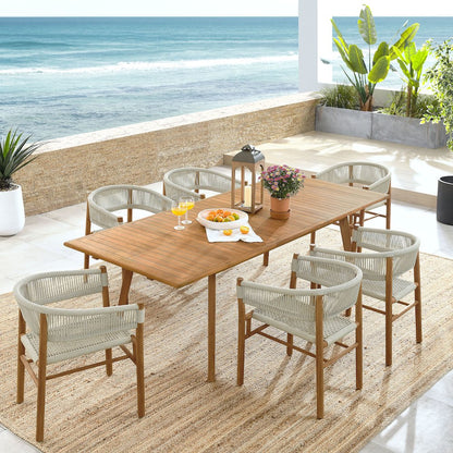 Vienna 7-Piece Outdoor Patio Teak and Rope Dining Set with Curved-Back Armchairs