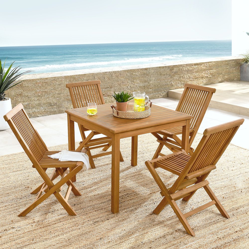 Vienna 5-Piece Outdoor Patio Teak Wood Dining Set with Folding Chairs