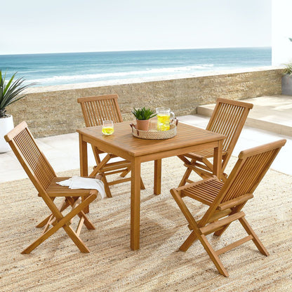 Vienna 5-Piece Outdoor Patio Teak Wood Dining Set with Folding Chairs