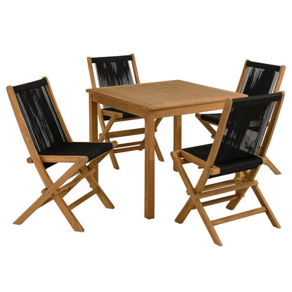 Vienna 5-Piece Outdoor Patio Teak Wood Dining Set with Rope Folding Chairs