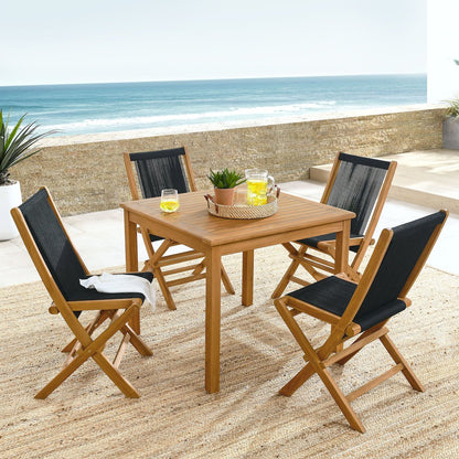 Vienna 5-Piece Outdoor Patio Teak Wood Dining Set with Rope Folding Chairs