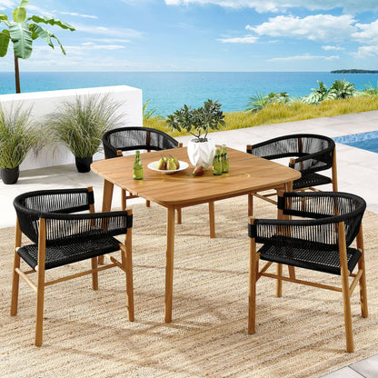 Vienna 5-Piece Outdoor Patio Teak and Rope Dining Set with Curved-Back Armchairs