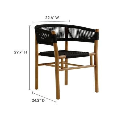 Vienna 5-Piece Outdoor Patio Teak and Rope Dining Set with Curved-Back Armchairs