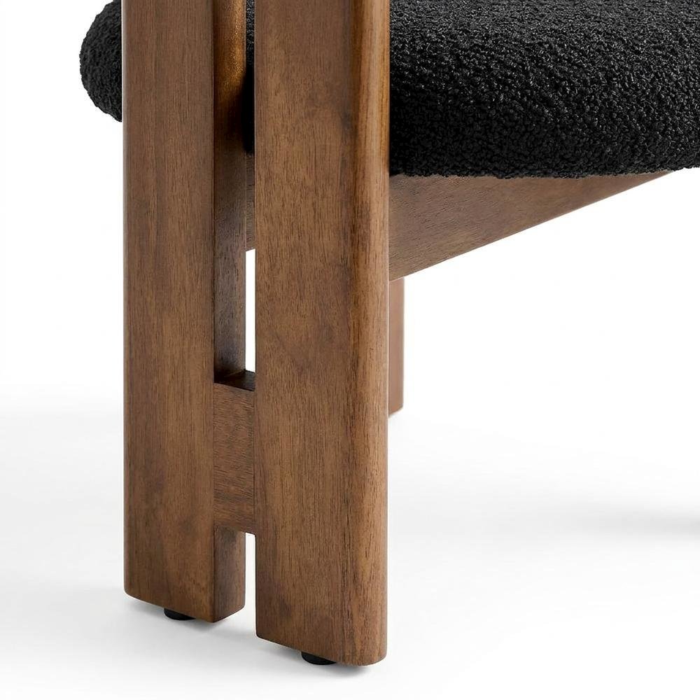 Boucle Fabric Upholstered Dining Chairs, Walnut Black, Set of 2