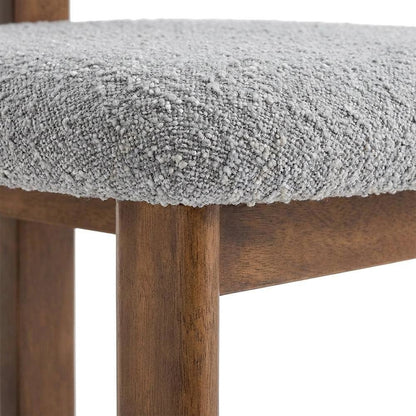 Boucle Fabric Upholstered Dining Chairs, Walnut Light Gray, Set of 2