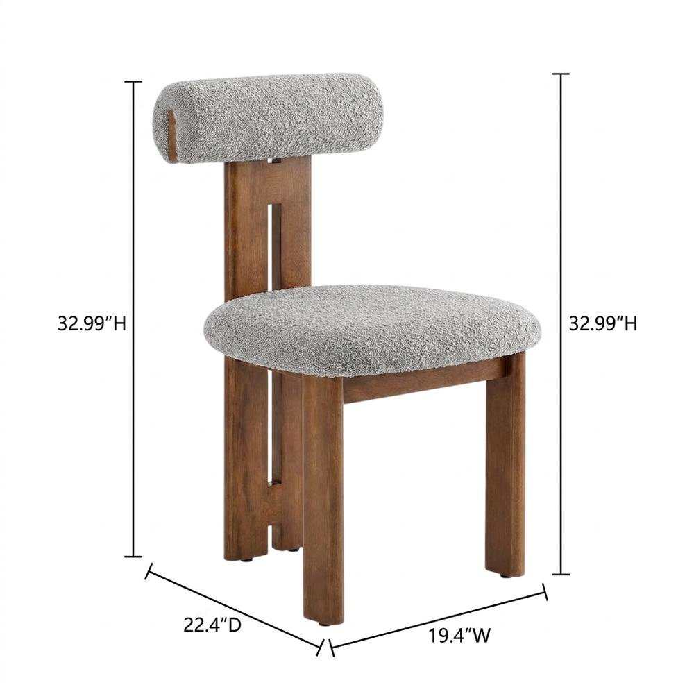 Boucle Fabric Upholstered Dining Chairs, Walnut Light Gray, Set of 2