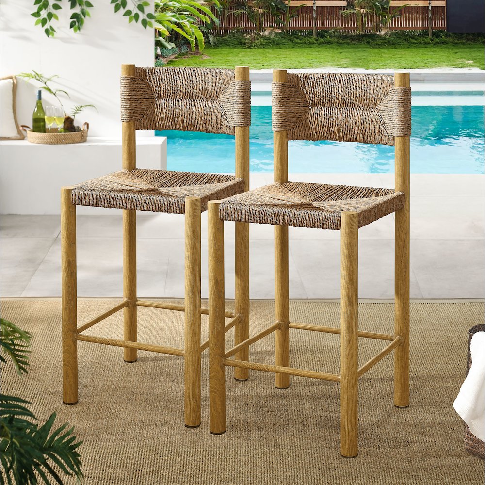 Parkland Outdoor Patio Rattan and Aluminum Counter Stools Set of 2