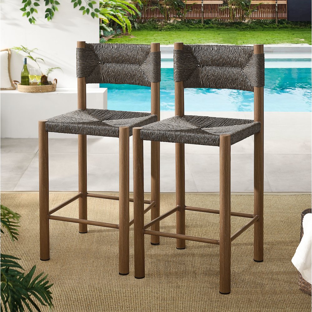 Parkland Outdoor Patio Rattan and Aluminum Counter Stools Set of 2