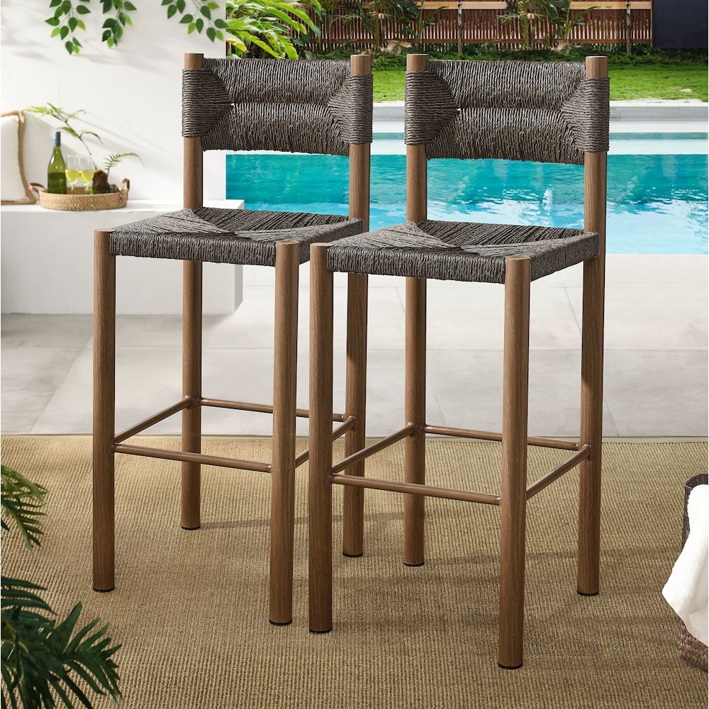 Parkland Outdoor Patio Rattan and Aluminum Bar Stools Set of 2