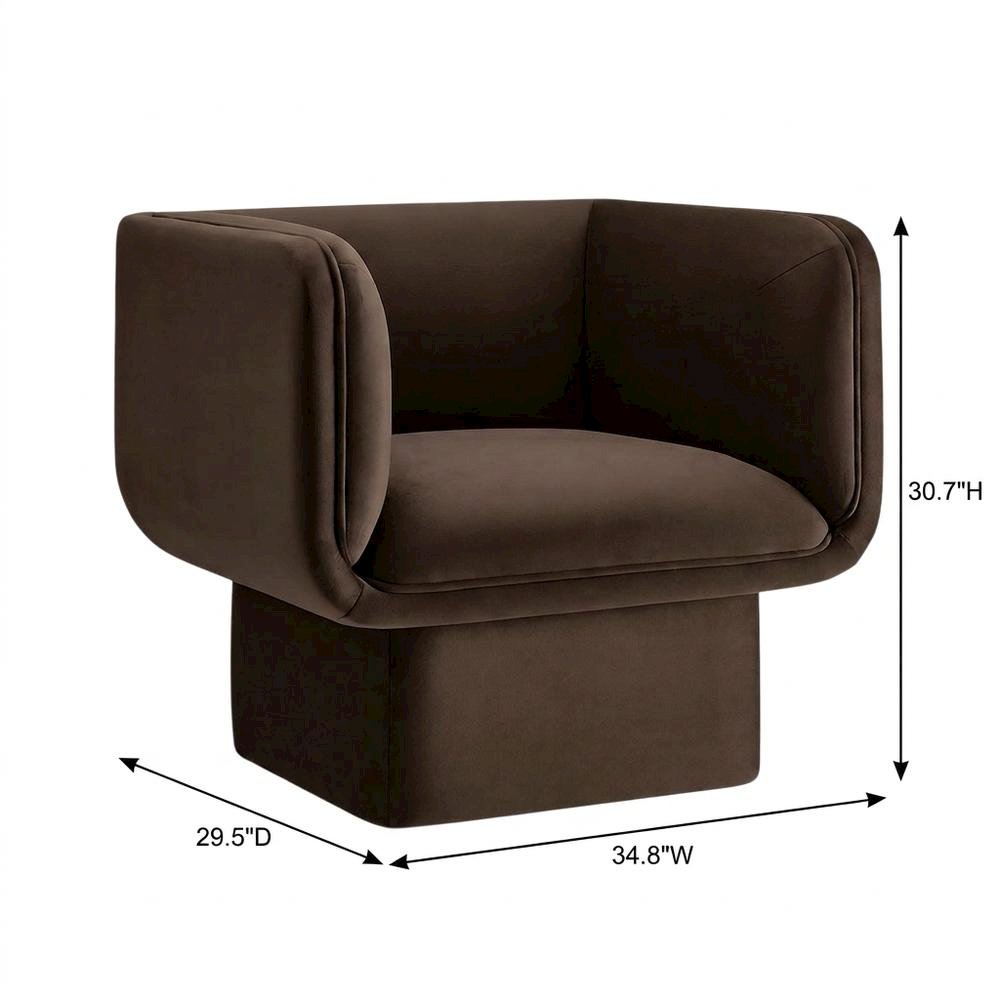 Performance Velvet Accent Chair with Padded Arms, Chocolate Brown