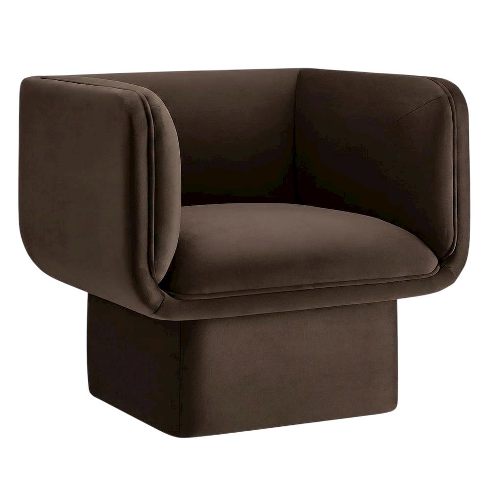 Performance Velvet Accent Chair with Padded Arms, Chocolate Brown