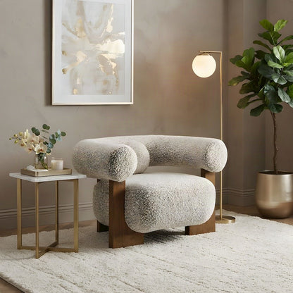 Boucle Upholstered Lounge Accent Chair with Padded Armrests, River Rock