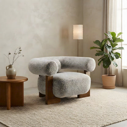 Boucle Upholstered Lounge Accent Chair with Padded Armrests, River Rock