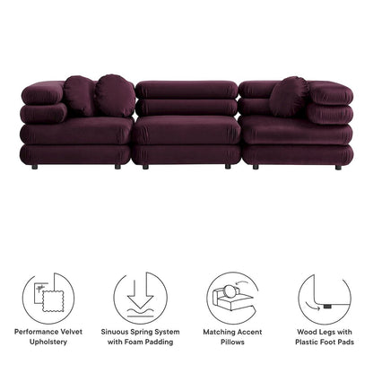 Jubilee 3-Piece Modular Performance Velvet Sectional Sofa