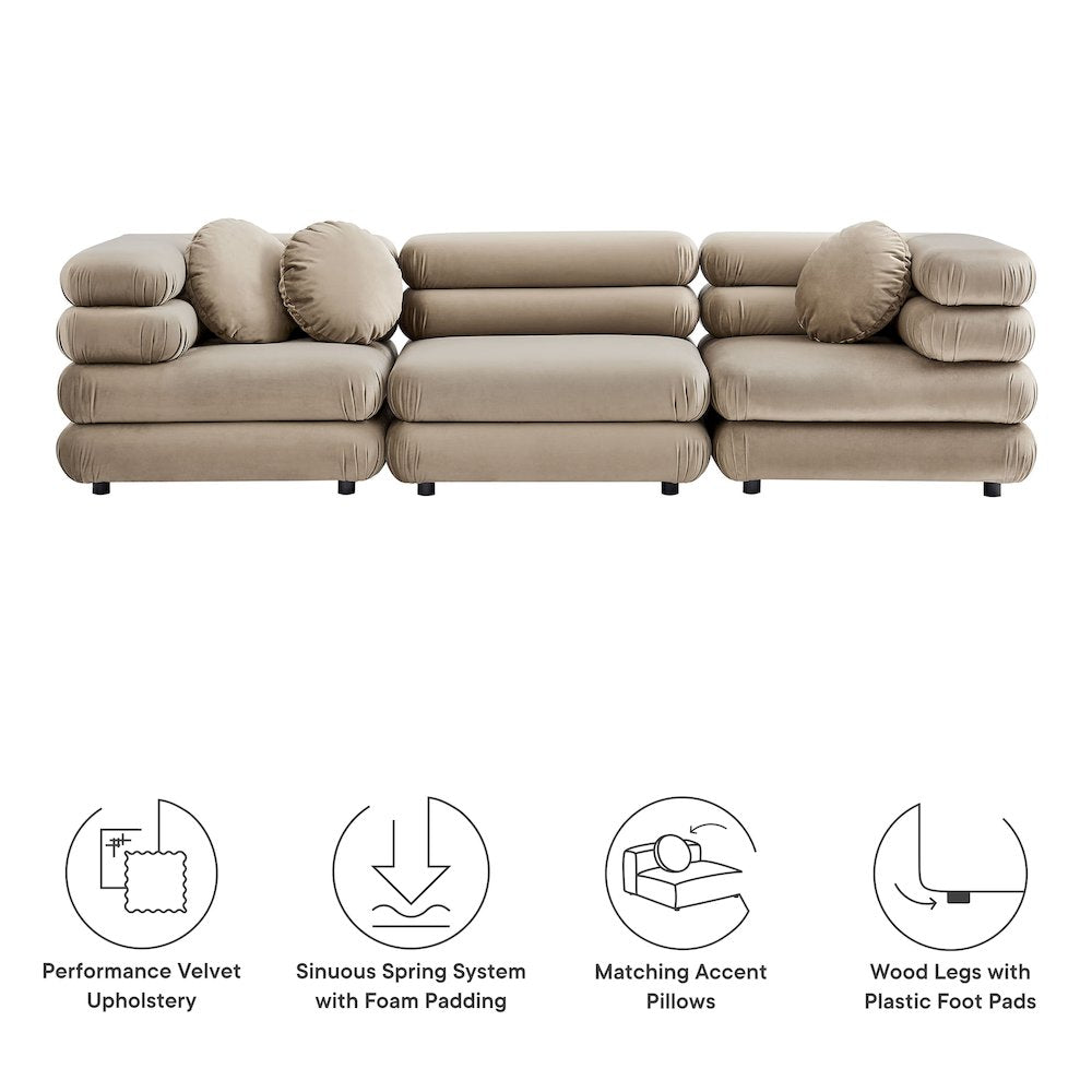 Jubilee 3-Piece Modular Performance Velvet Sectional Sofa