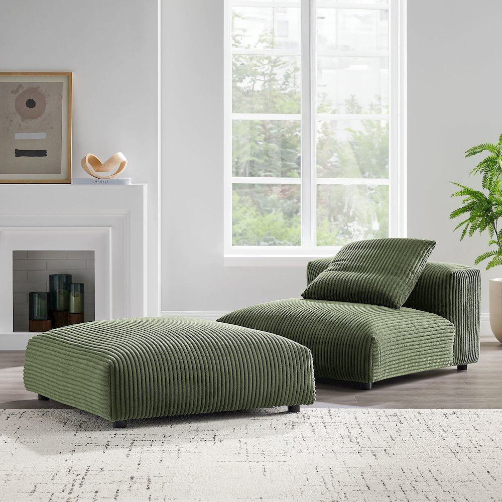 Solace Modular Corduroy Upholstered Armless Chair and Ottoman Set