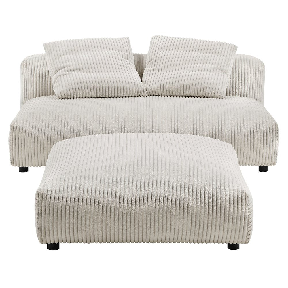 Solace Modular Corduroy Upholstered Armless Loveseat and Ottoman Set