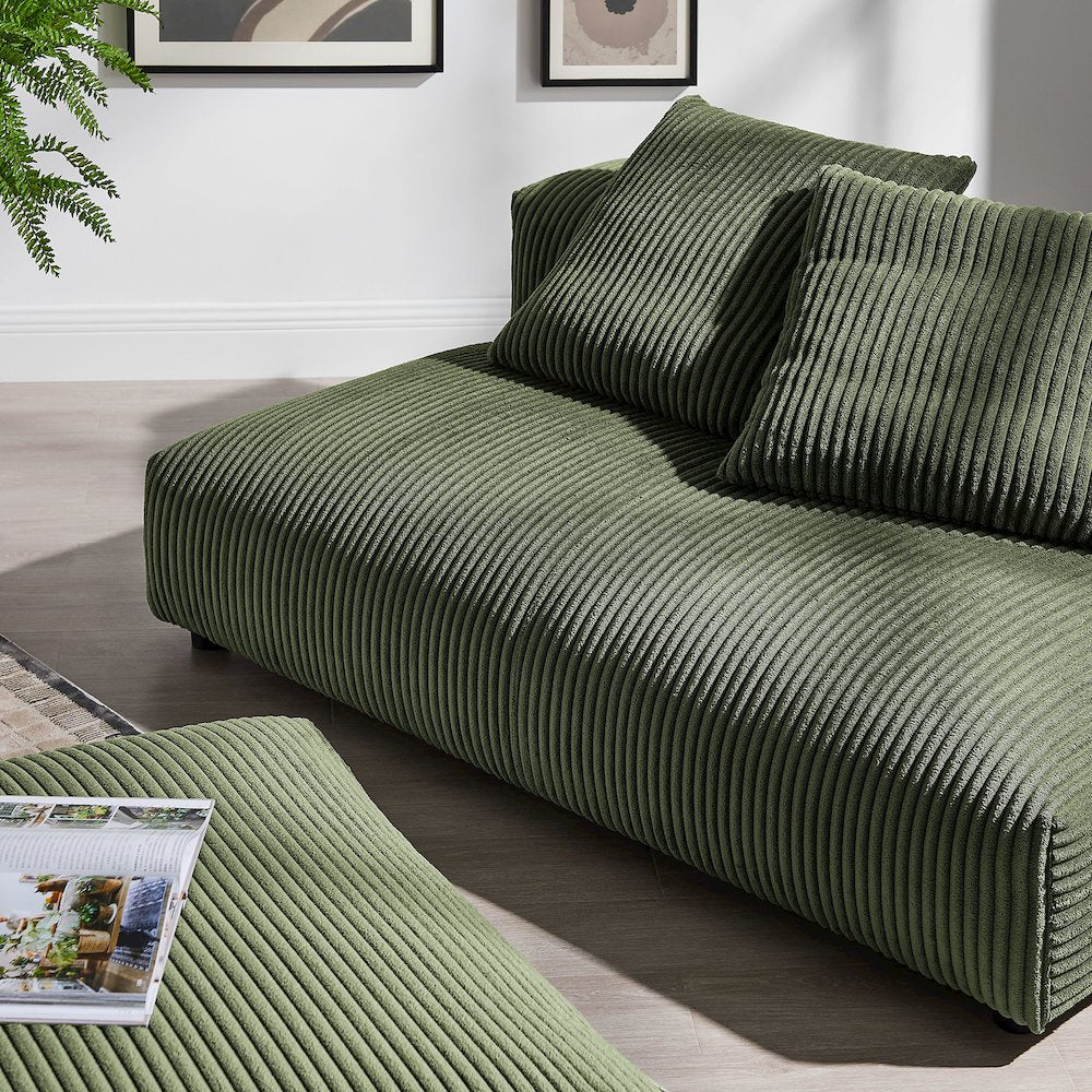 Solace Modular Corduroy Upholstered Armless Loveseat and Ottoman Set