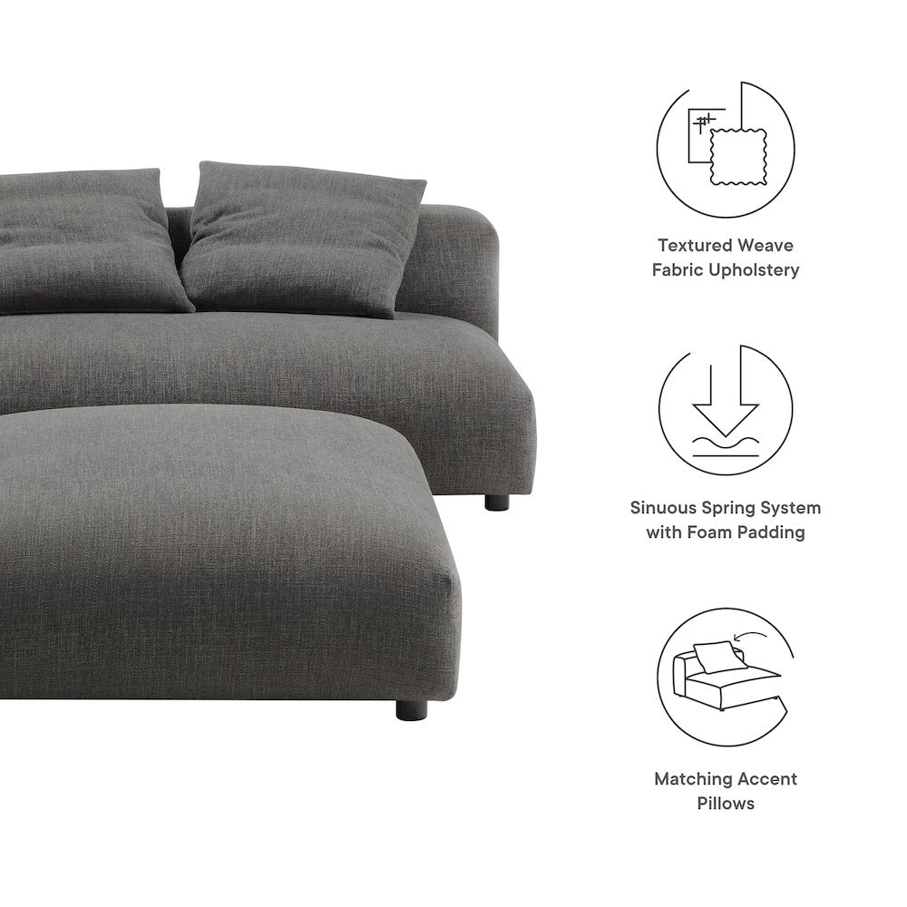 Solace Modular Upholstered Fabric Armless Loveseat and Ottoman Set
