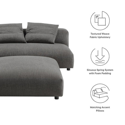 Solace Modular Upholstered Fabric Armless Loveseat and Ottoman Set