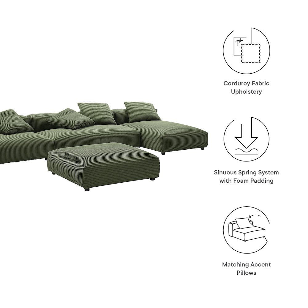 Solace 4-Piece Modular Corduroy Upholstered Sectional Sofa With Ottoman
