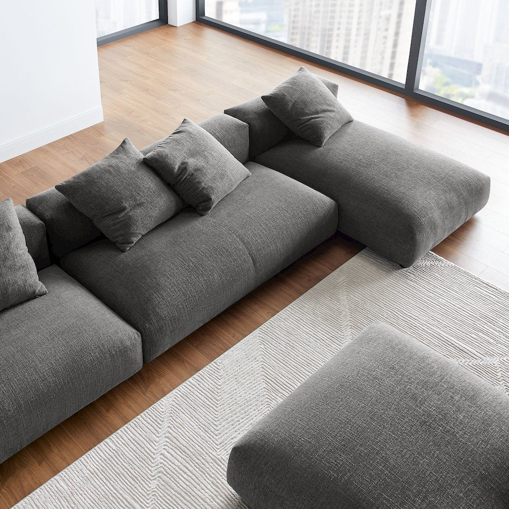 Solace 4-Piece Modular Upholstered Fabric Sectional Sofa With Ottoman